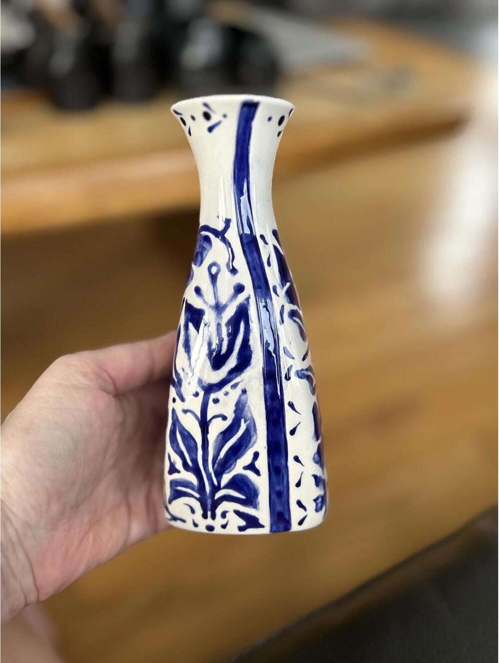 Vintage Handcrafted Blue and White Vase signed
